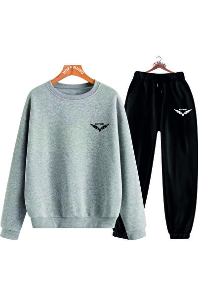 HOFFNUNG Casual Crew Neck Top and Sweatpants Set - Solid Color Tiny Bird Full Sweatshirt
