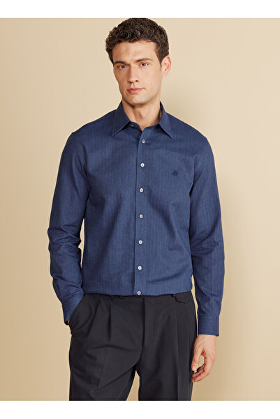 BROOKS BROTHERS Slim Fit Klasik Yaka Lacivert Erkek Gömlek BBFW25MSH009