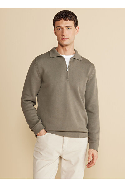 BROOKS BROTHERS Polo Yaka Standart Haki Erkek Kazak BBFW25MKL033