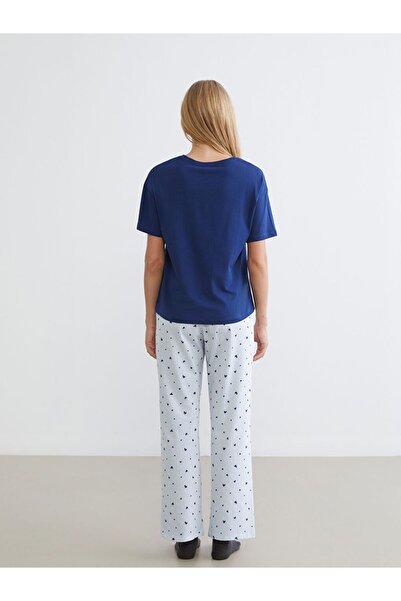 LC Waikiki LCW DREAM Bisiklet Yaka Baskılı Kadın Pijama Takımı