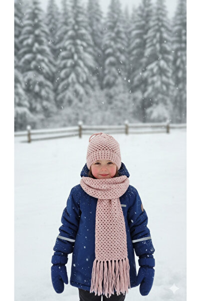 Yalçınoğlu Kids Hand Knitted Wool Children's Scarf Beanie Set |   3-8 Years Old |   Handmade Winter Set |   Warm Holder Winter Set