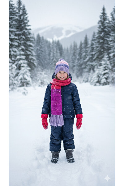 Yalçınoğlu Kids Hand Knitted Wool Children's Scarf Beanie Set |   3-8 Years Old |   Handmade Winter Set |   Warm Holder Winter Set I