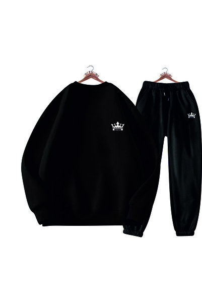 HOFFNUNG Casual Crew Neck Top and Sweatpants Set - Solid Color Vip Full Sweatshirt