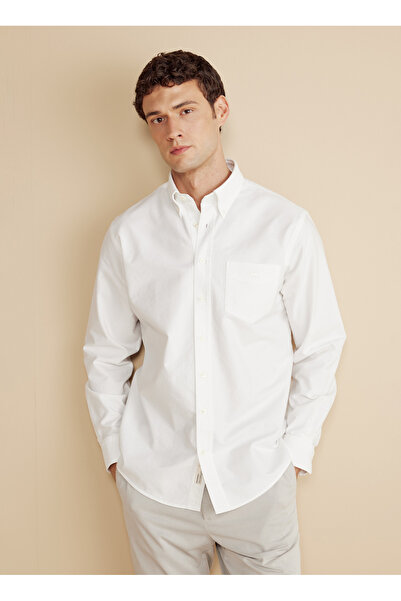 BROOKS BROTHERS Regular Fit Düğmeli Yaka Beyaz Erkek Gömlek BBFW25MSH006