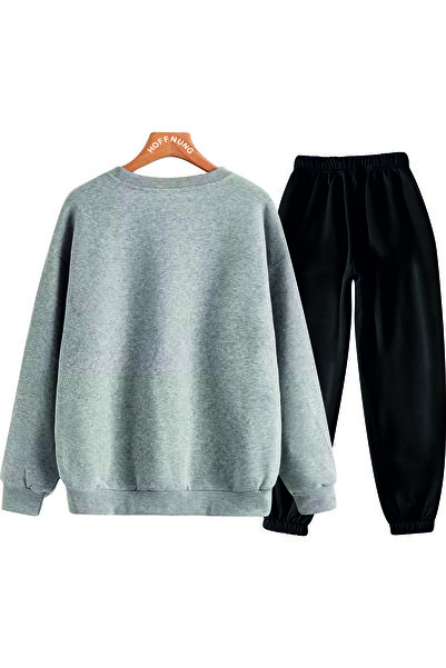 HOFFNUNG Casual Crew Neck Top and Sweatpants Set - Solid Color Vip Full Sweatshirt