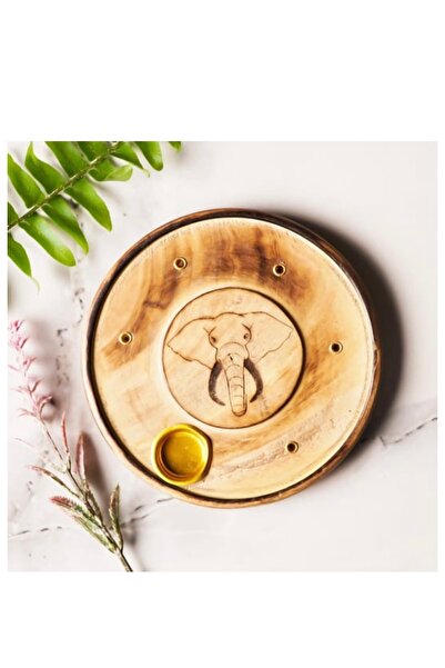 Mitr Fil Temalı Yuvarlak Ahşap Konik Tütsülük
