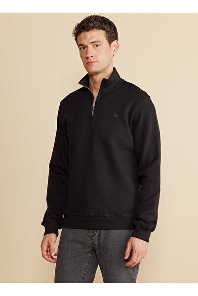 BROOKS BROTHERS Bato Yaka Siyah Erkek Sweatshırt BBFW25MSW005