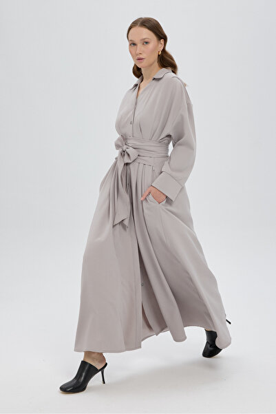 LADYA COLLECTION Gri Mila Kuşaklı Elbise