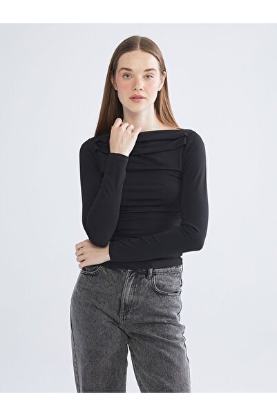 LC Waikiki Lcw Vision Boat Neck Gathered Blouse