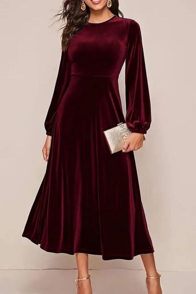 Mossta Φόρεμα μίντι από βελούδινο ύφασμα με στρογγυλή λαιμόκοψη - Βουργουνδία