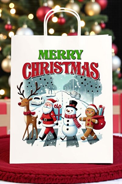 Armada حقيبة هدايا ورقية بيضاء بمقبض ملتوي مكونة من 3 قطع - مع ملصق بمناسبة ع...