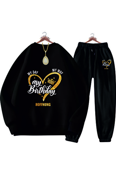 HOFFNUNG Casual Crew Neck Top and Sweatpants Set - Solid Color My Day My Birthday Full Sweatshirt