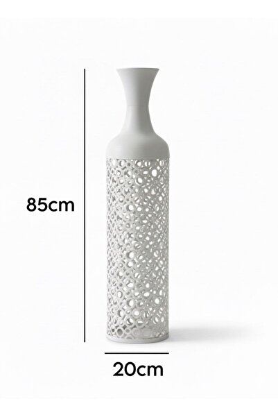 Noor High-quality vase set, white iron with an elegant circular pattern, 15*50, 17*65, 20*85