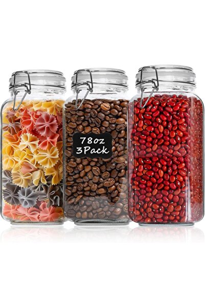 ComSaf Airtight Glass Canister Set of 3, 78oz Square