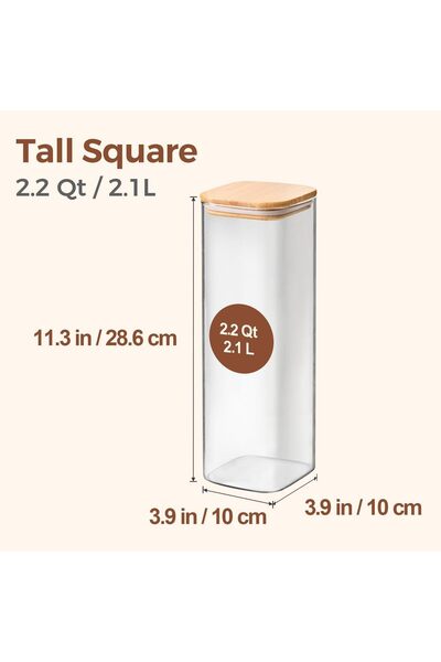 ComSaf Glass Airtight Food Storage Jars, 71oz Set of 3, Tall Clear with Bamboo Lids