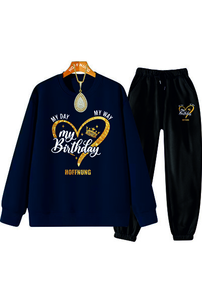 HOFFNUNG Casual Crew Neck Top and Sweatpants Set - Solid Color My Day My Birthday Full Sweatshirt