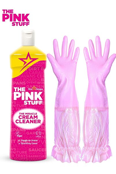 THE PINK STUFF كريم التنظيف المعجزة ٥٠٠ مل مع قفازات سيليكون وردية (٥٠ سم، قط...