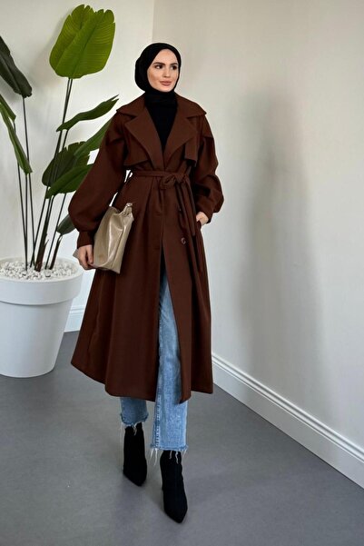 MERVEN AKYÜZ Areson Cepkenli Astarlı Kaban Kahverengi