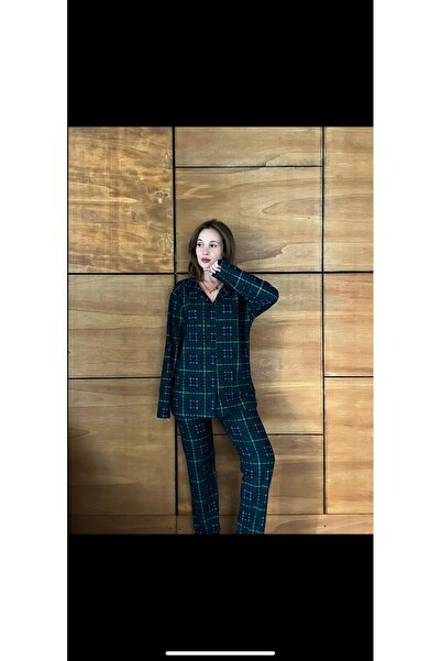 forte bella Women's Patterned Front Buttoned Winter Warm Stylish Pajama Bottoms and Tops Set