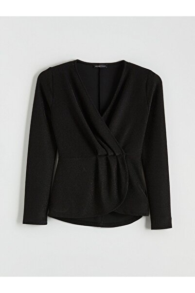 LC Waikiki Lcwaikiki Basic Double-Breasted Collar Shiny Looking Gathered Blouse