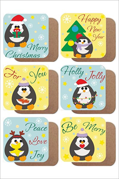 UNT Christmas Themed Set of 6 Mdf Coasters – New Year and Christmas Design
