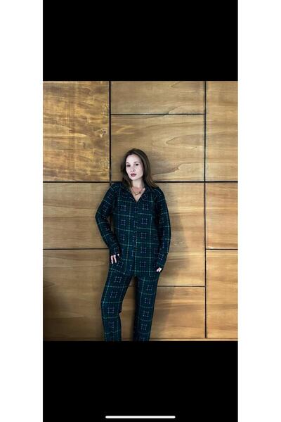 forte bella Women's Patterned Front Buttoned Winter Warm Stylish Pajama Bottoms and Tops Set