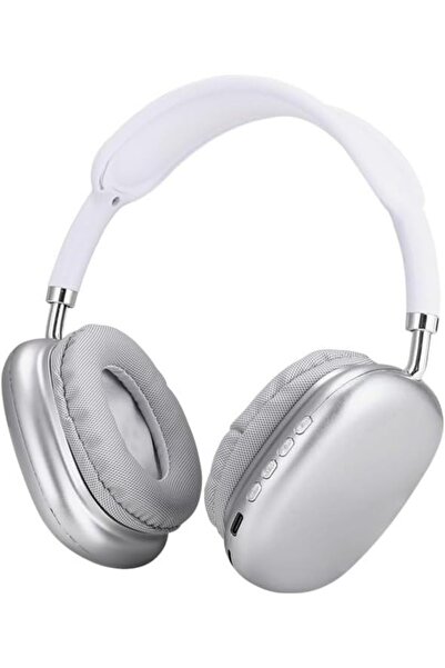 Generic Wireless Over-Ear Headphones with Microphone, Rechargeable Bluetooth, 10h Playtime, SD Slot (Silver)