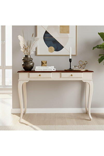 Wooding Mobilya 110 Cm Masif Lükens Krem Ceviz Çalışma Masası