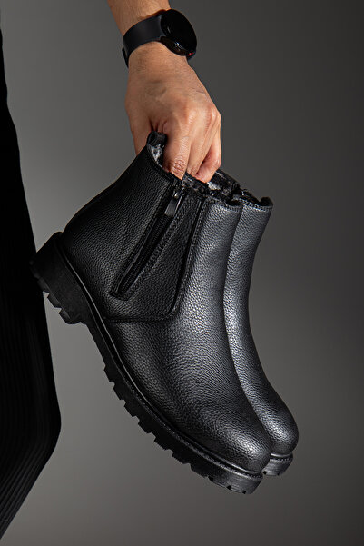 Sanvio Tarzkar Ανδρικές μαύρες άνετες μπότες με επένδυση από γούνα, κρύες και αδιάβροχες, εγγυημένες από καουτσούκ, αντιολισθητικές σόλες, καθημερινές μπότες