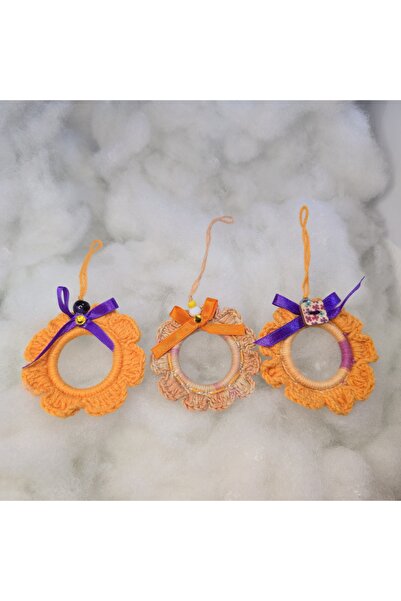 Handmade Hand crocheted Christmas ornaments – set of 3 colorful decorations, 7 cm