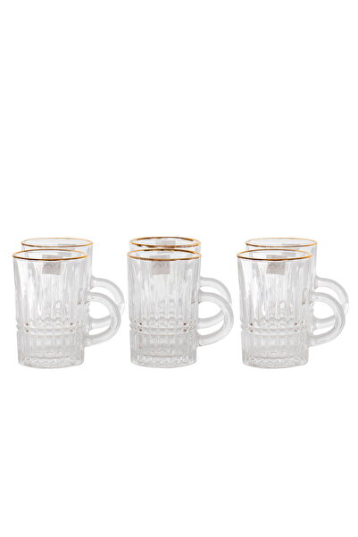 Max Glass Glass Tea Bialat Set, Gold Line 6 Pieces, 120ml - Clear