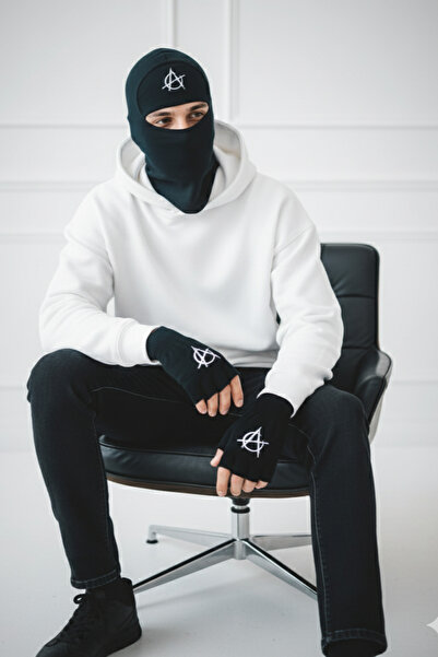 Outlet Çarşım Men's Half Gloves and Mask Beanie Set