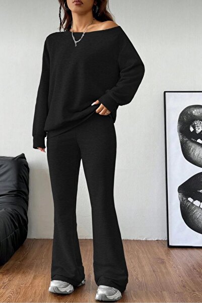 Moda Monisa Women's Relaxed Fit Bottom Top Set - Sweat & Flared Sweatpants, T...