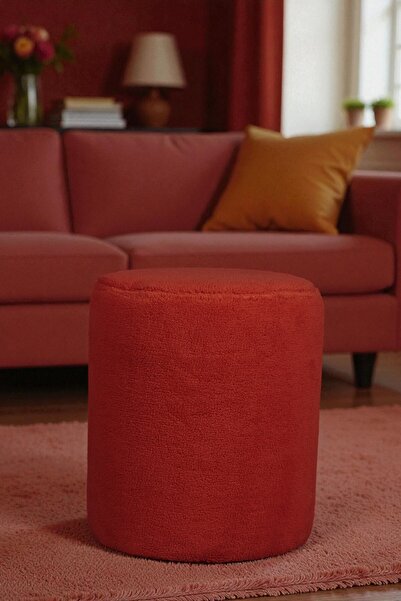 woody maison Silindir Puf – Yumuşacık Doku Teddy Kumaş Makyaj Masa Pufu Bench