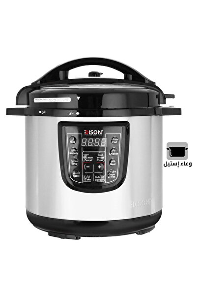 Edison Electric Pressure Cooker 8 Liters, 10 Programs, 1200 Watts, Stainless Steel Bowl - Black