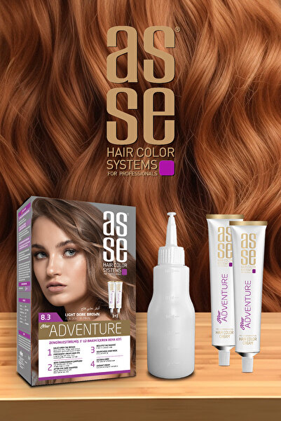 asse Adventure Set Saç Boyası, Kalıcı ve Canlı Renkler 1+1 İki Kullanım Seti (No:8.3 Açık Dore Kumral)