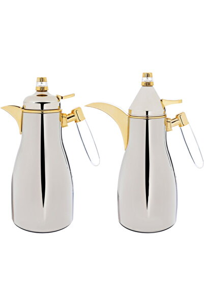 Alsaif Gallery طقم ترمس، قطعتان، سعة 1/1 لتر، وعاء داخلي زجاجي، هيكل من الفول...