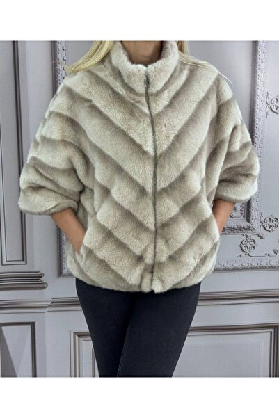 GLAMSI Elegant women's jacket made of organic fur with three-quarter sleeves
