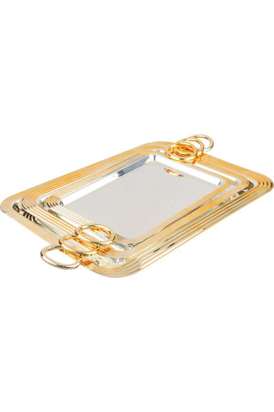 Alsaif Gallery Steel Tofry Set, 3 Pieces - Silver Gold