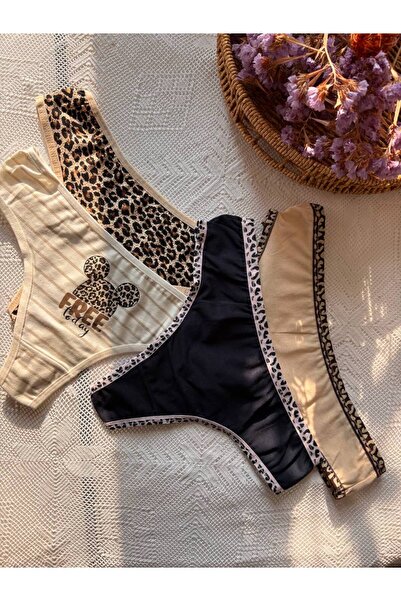 İNSPİRA Дамски слипове от памук и еластан, 2 броя, с леопардов принт и шнур