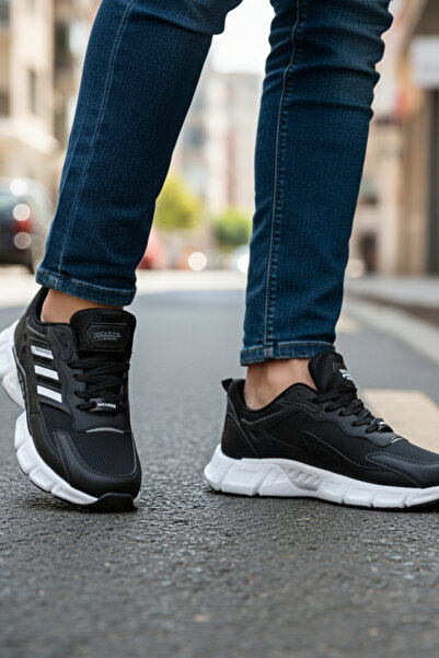 Wickers Erkek Günlük Spor Ayakkabı Siyah Beyaz Taban Rahat Yürüyüş Ayakkabısı