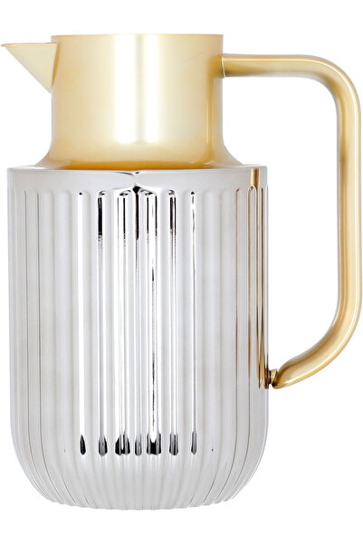 Generic ترمس لورا إيفرست، سعة 1 لتر، غلاف داخلي زجاجي حراري ، ضغط، مقبض ذهبي فضي