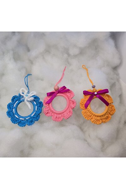 Handmade Hand crocheted Christmas ornaments – set of 3 colorful decorations, 7 cm