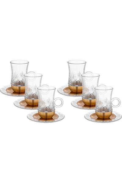 Amber Stainless Steel Glass Tea Cup Set, 12 Pieces with Saucers, 120 ml, Gold...