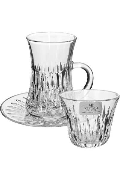 Generic Solitaire Crystal Glass Tea and Coffee Serving Set with Saucers, 18 P...
