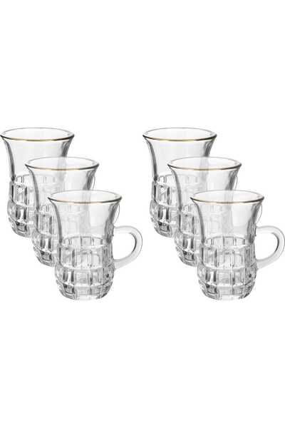 Max Glass أباريق شاي بمقبض زجاجي، خط ذهبي، 6 قطع - شفاف