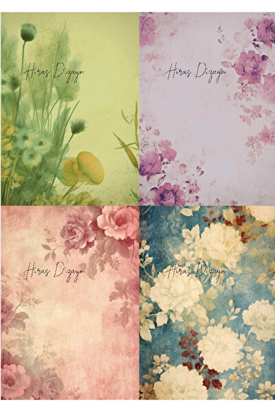 Hiras Dizayn Vintage Soft Renkli Çiçek Desenli A4 Sevgiliye Mektup Kağıdı 20 ...