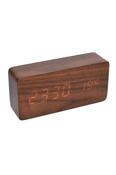 ElectroAZ Brown Wooden Digital Clock with White LED