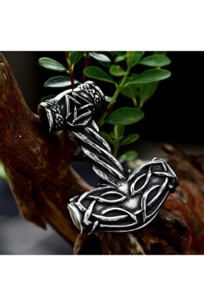 Viking قلادة من الفولاذ المقاوم للصدأ 316L بتصميم مطرقة ثور مع زخرفة فالكنوت ...