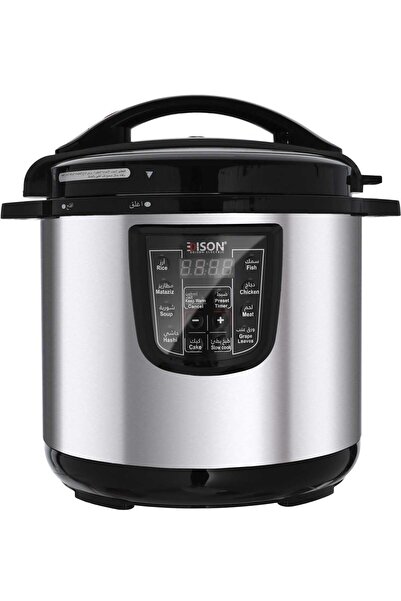 Edison Steel Electric Pressure Cooker, 1600 Watt, 12 Liter, 10 Functions, GT1201-WSS - Silver Black